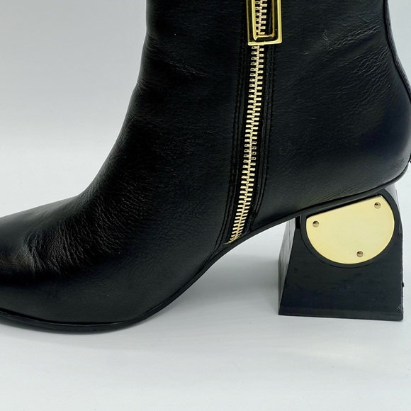 KAT MACONIE Black Leather Ankle Boots W/Gold Accent 3” Heel US6/EU37/ - Picture 8 of 15